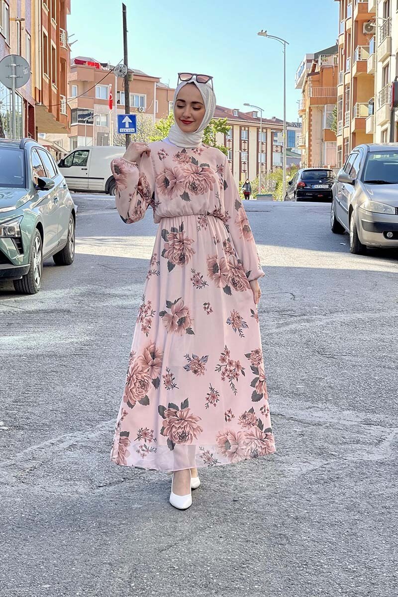 Long Frilled Dress Women Dress Turkish Fashion Islamic Muslim Spring Summer  Modern Clothing Turkey 20220035
