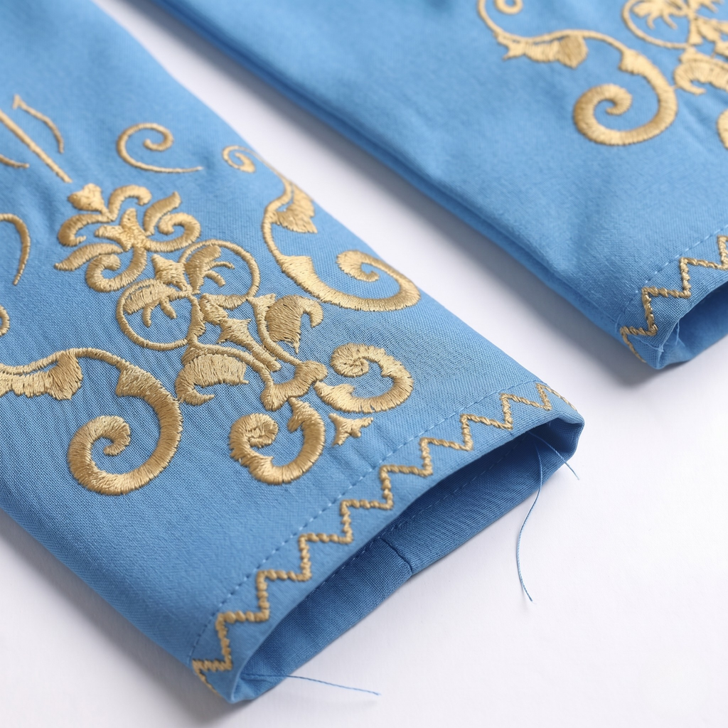 Blue Embroidered Sleeves Abaya with Hidden Zipper – Turkish Abaya