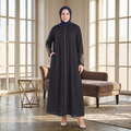Navy Embroidered Sleeves Abaya with Hidden Zipper – Turkish Abaya