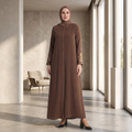 Mocha brown embroidered abaya with hidden zipper and floral cuff detail, front view, brown hijab by Istanbul Styles