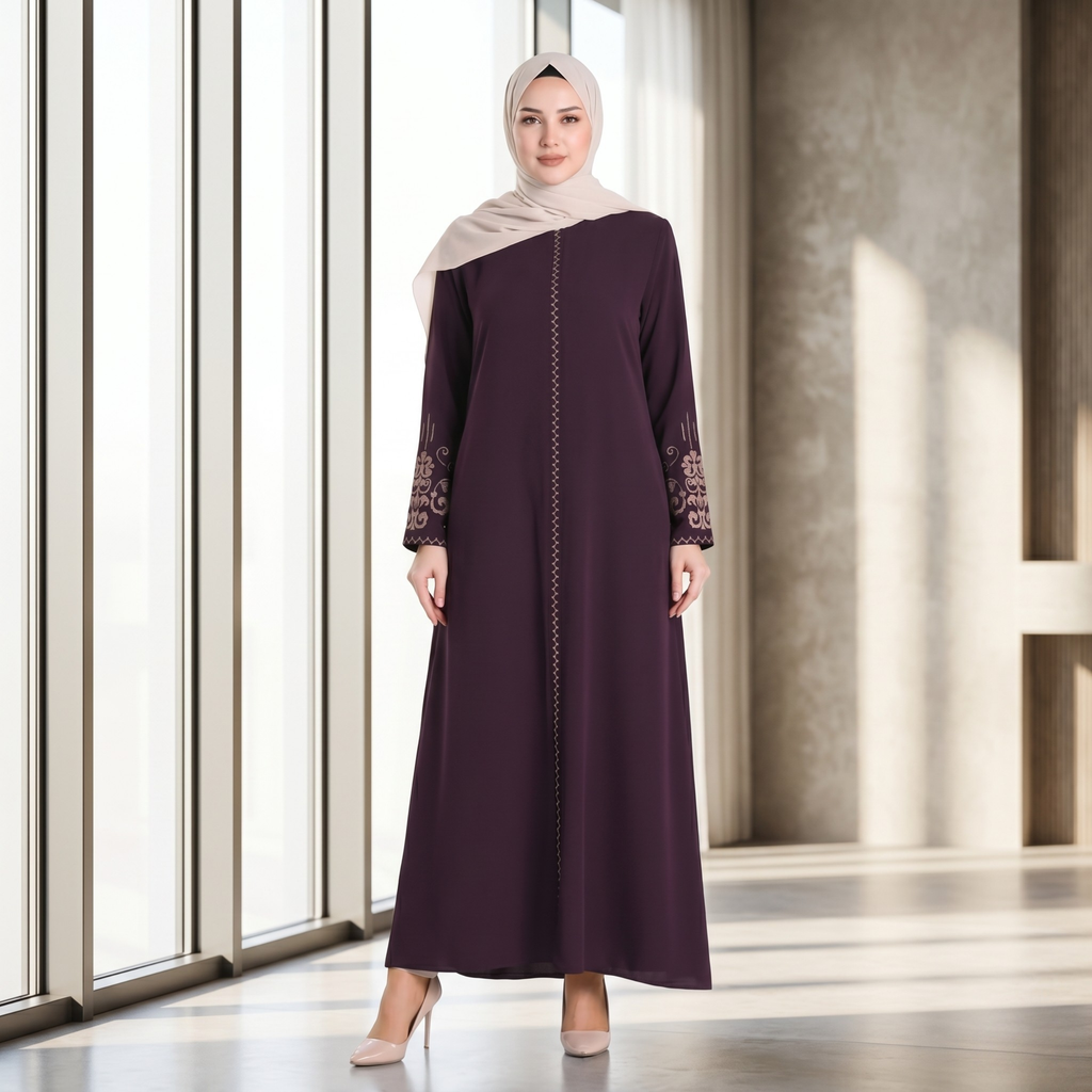 Embroidered Sleeves Abaya with Hidden Zipper – Turkish Abaya