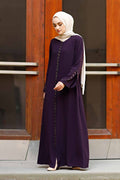 Purple Rhinestone Trim Open Abaya with Bell Sleeves – Turkish Modest Abaya