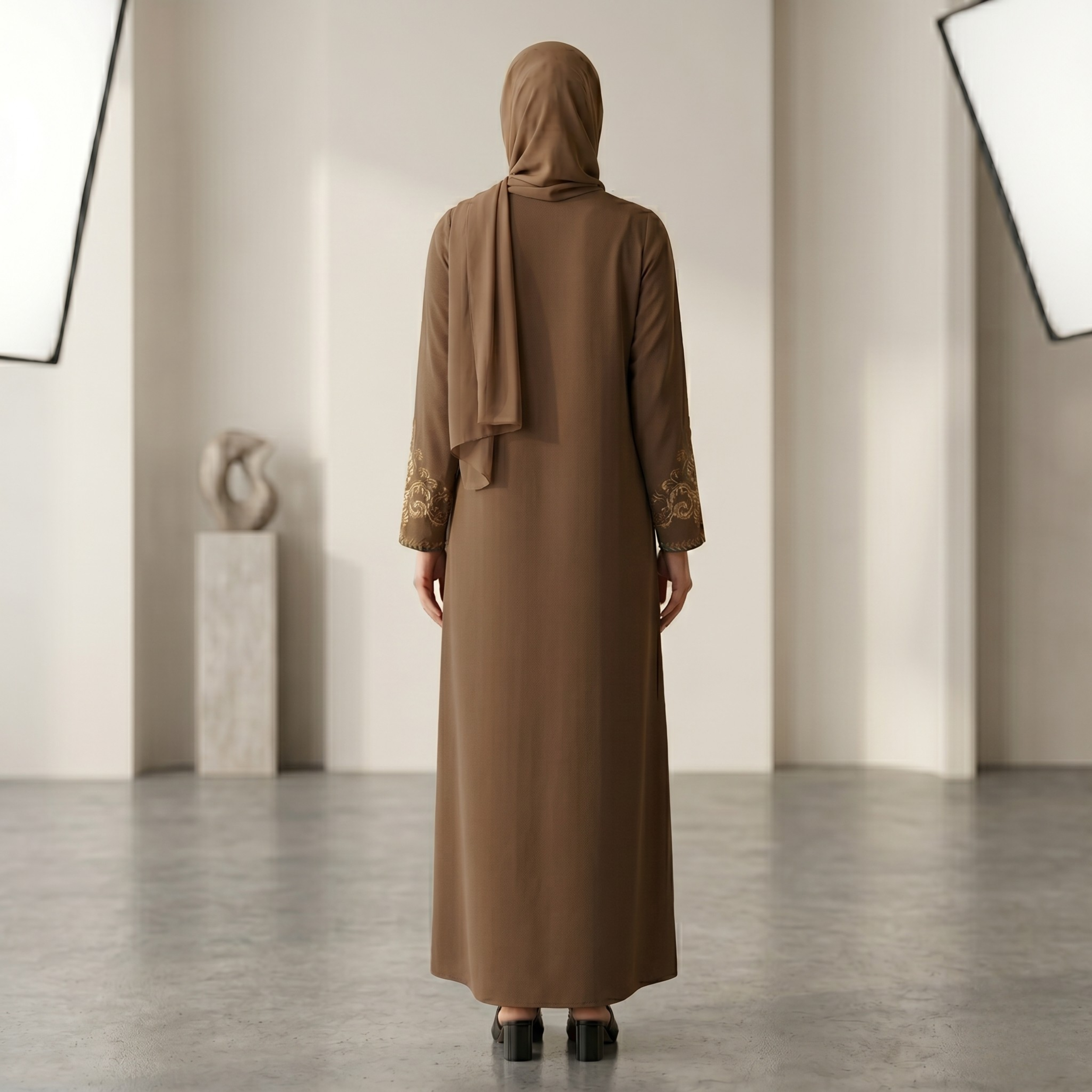 Brown Embroidered Sleeves Abaya with Hidden Zipper – Turkish Abaya