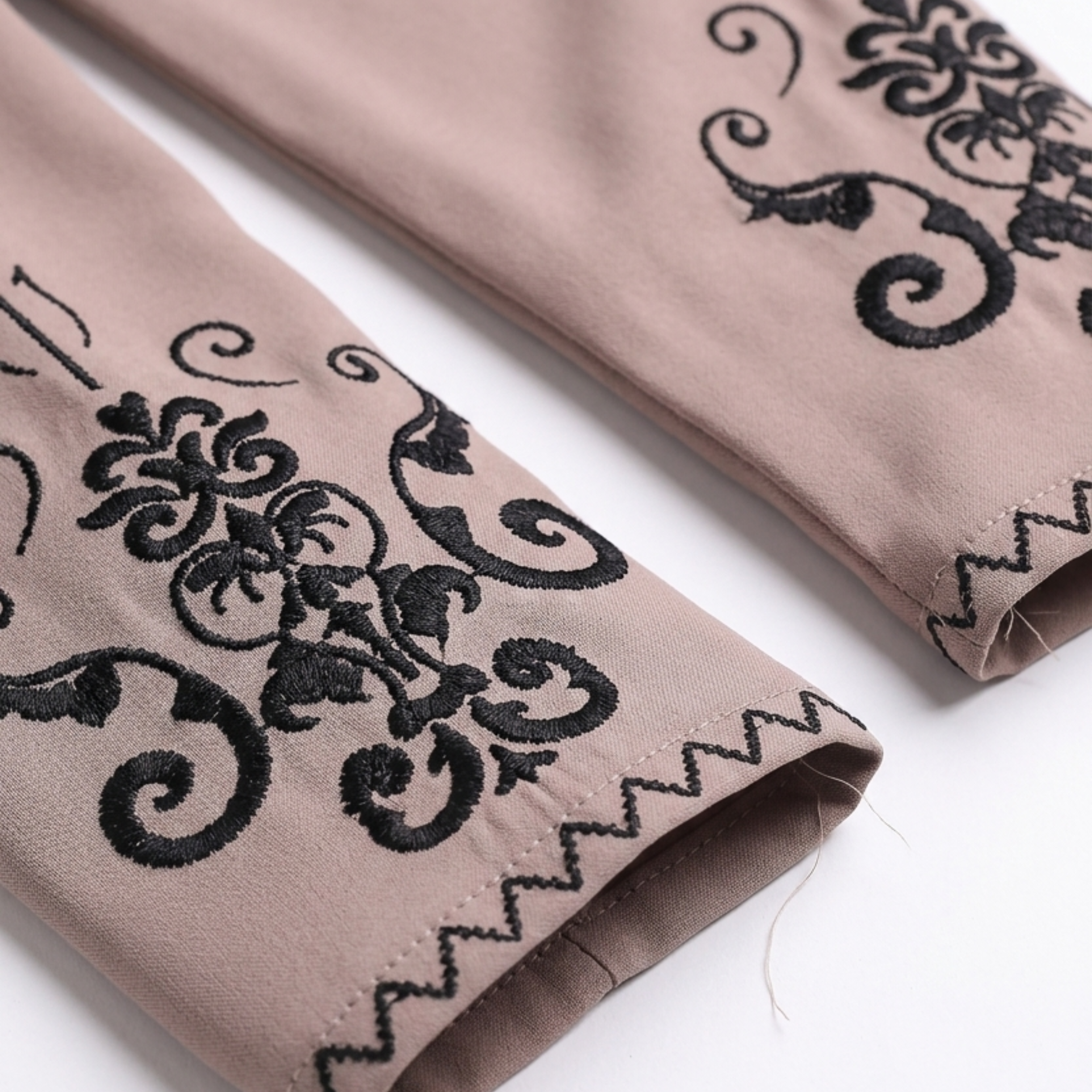 Beige Embroidered Sleeves Abaya with Hidden Zipper – Turkish Abaya
