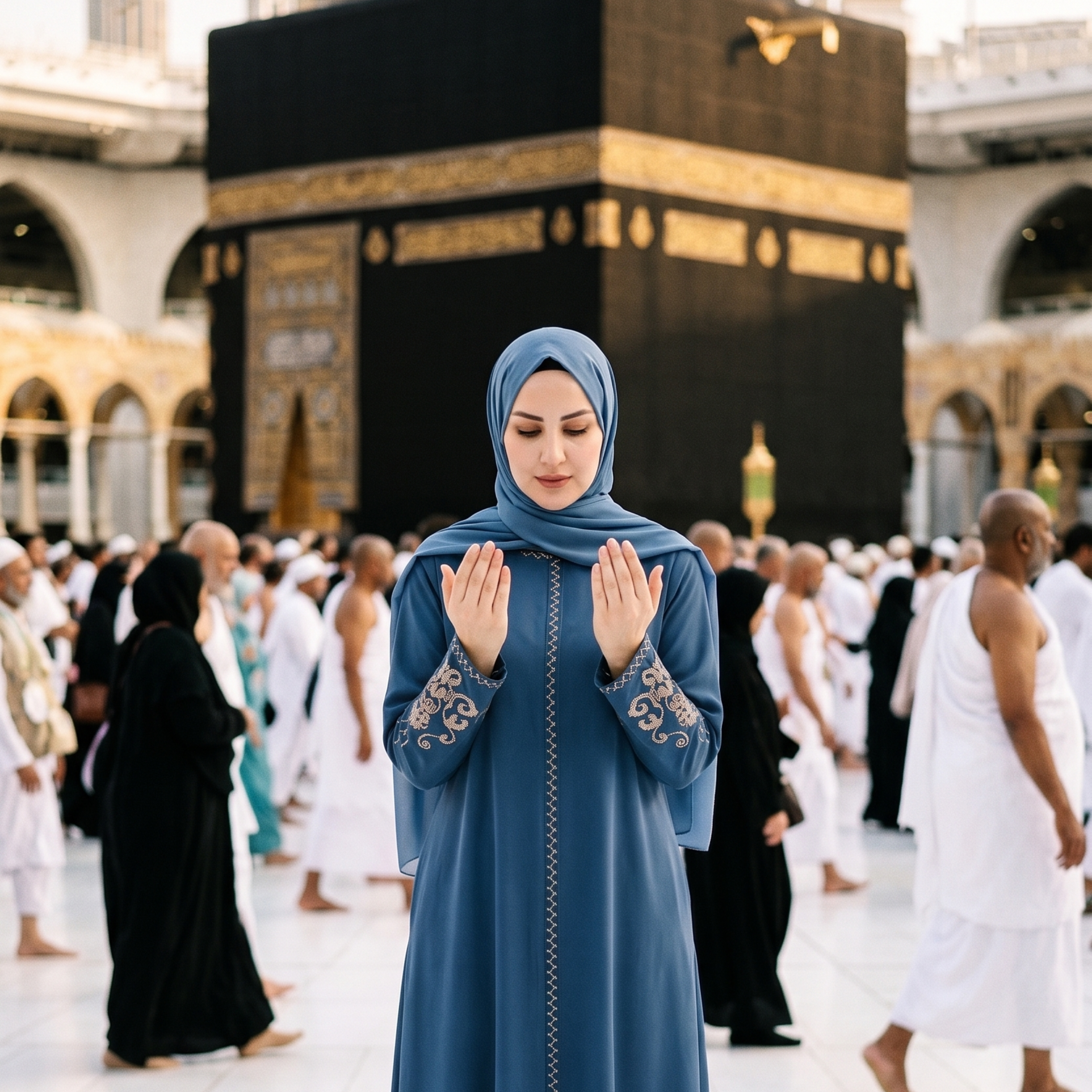 Blue Embroidered Sleeves Abaya with Hidden Zipper – Turkish Abaya