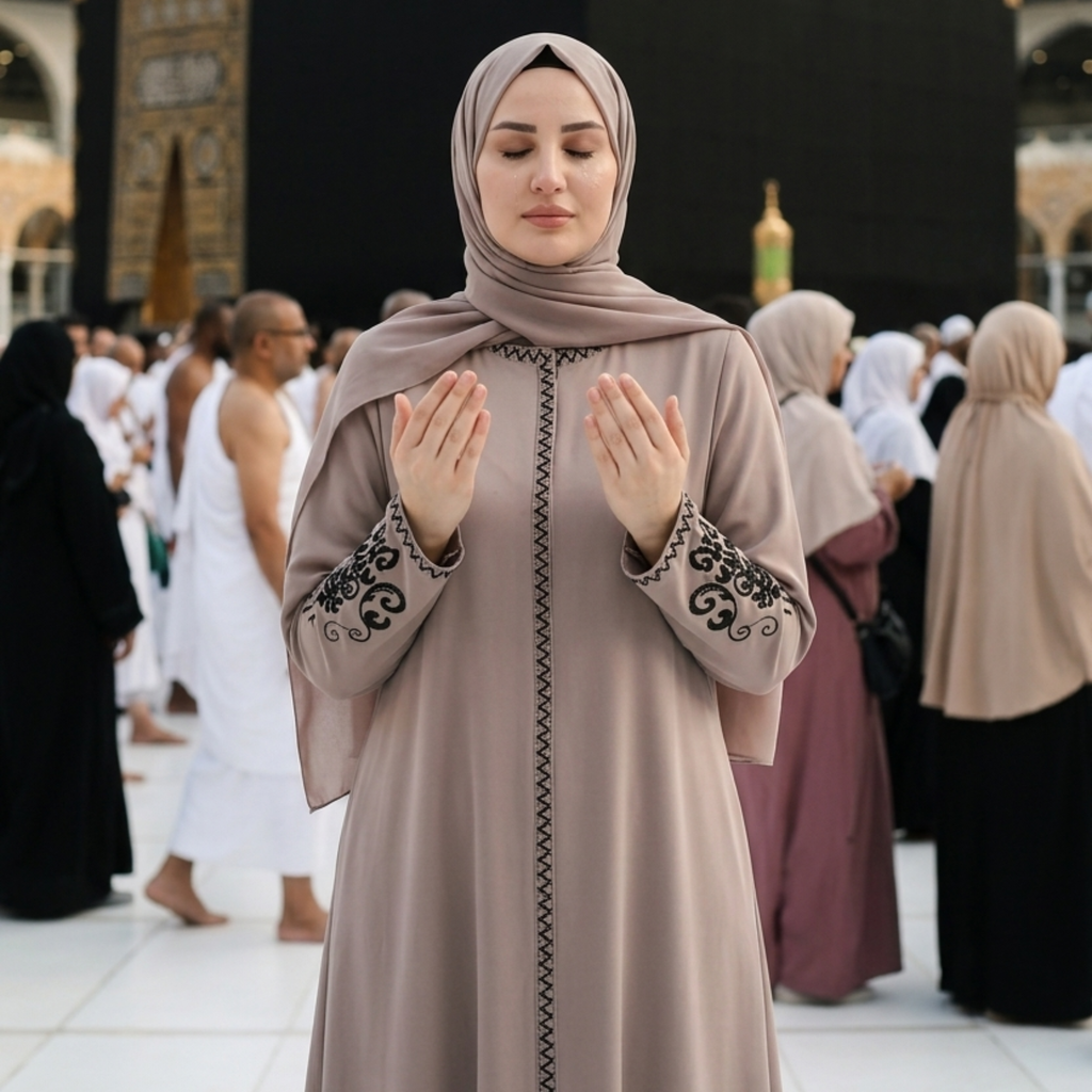 Beige Embroidered Sleeves Abaya with Hidden Zipper – Turkish Abaya