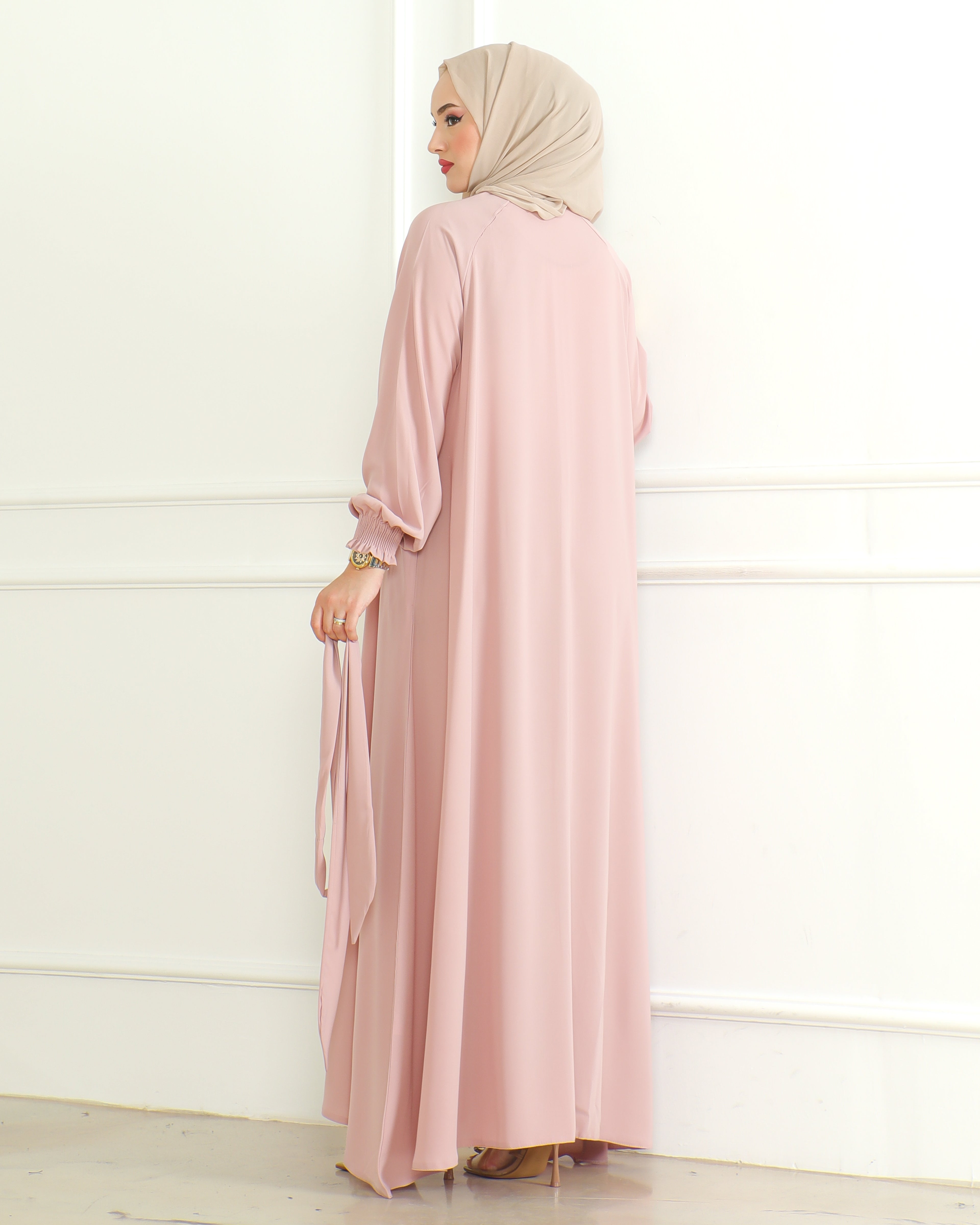 Belted Abaya with Elasticated Cuffs & Front Zipper – Turkish Modest Maxi Dress