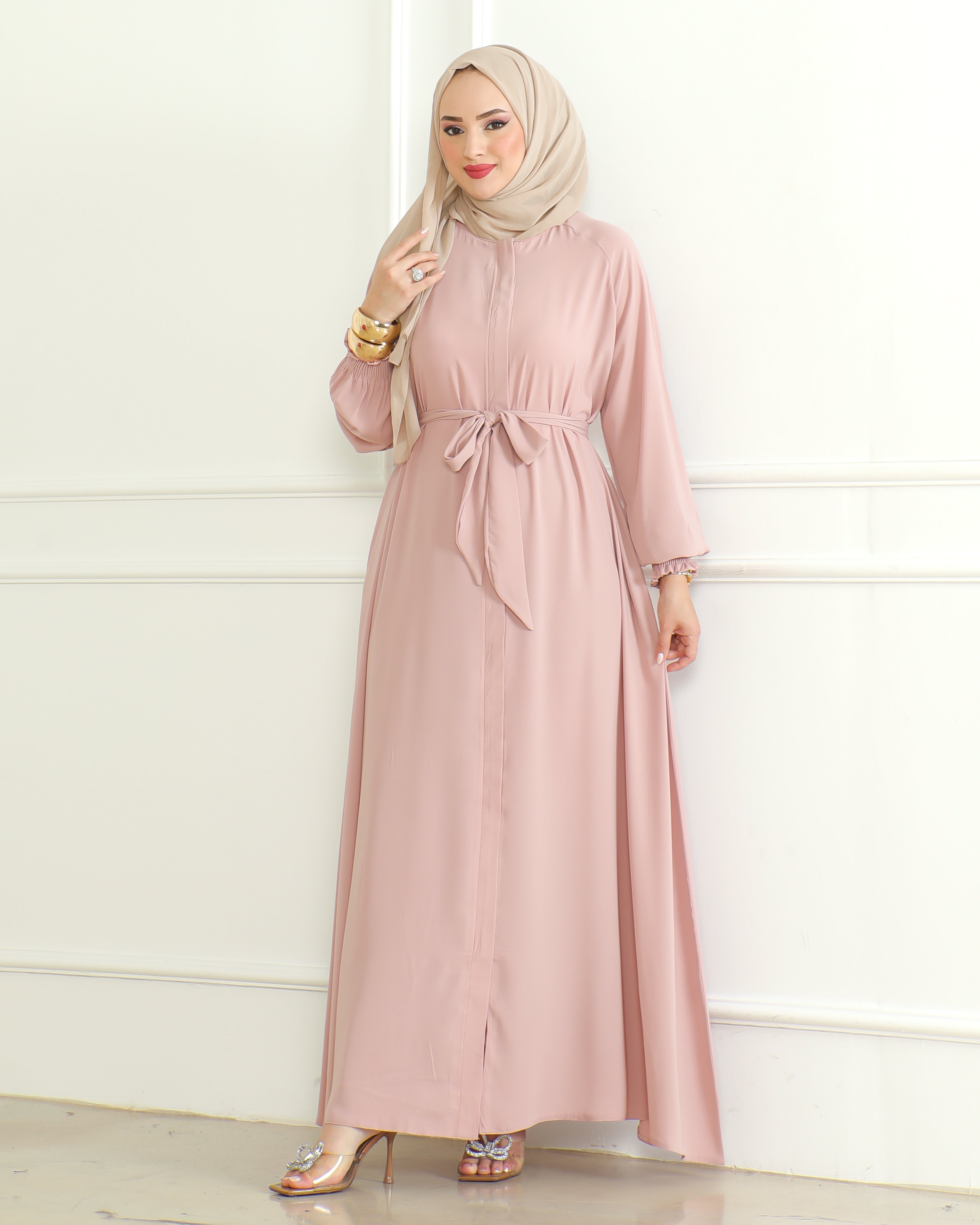 Women's Abaya with Zipper Includes Waist Belt Modest Turkish Long Sleeve Abayas for Women Muslim Fashion