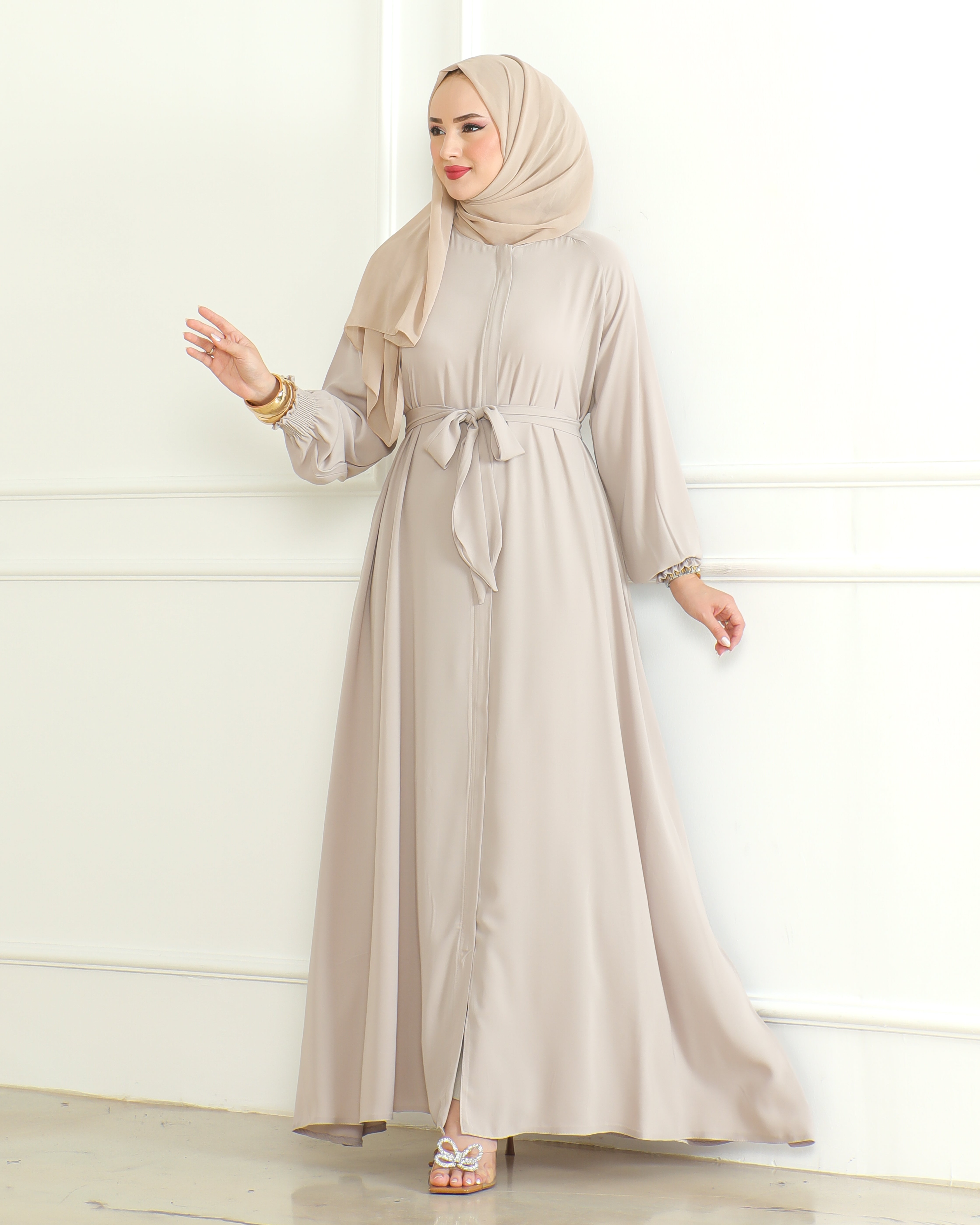 Women's Abaya with Zipper Includes Waist Belt Modest Turkish Long Sleeve Abayas for Women Muslim Fashion