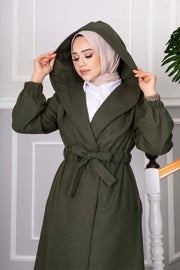 Tunnel Belted Hijab Stamp Coat muh-551