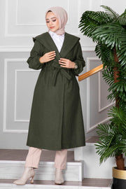 Tunnel Belted Hijab Stamp Coat muh-551