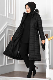 Hooded Quilted Hijab Coat MUH-555