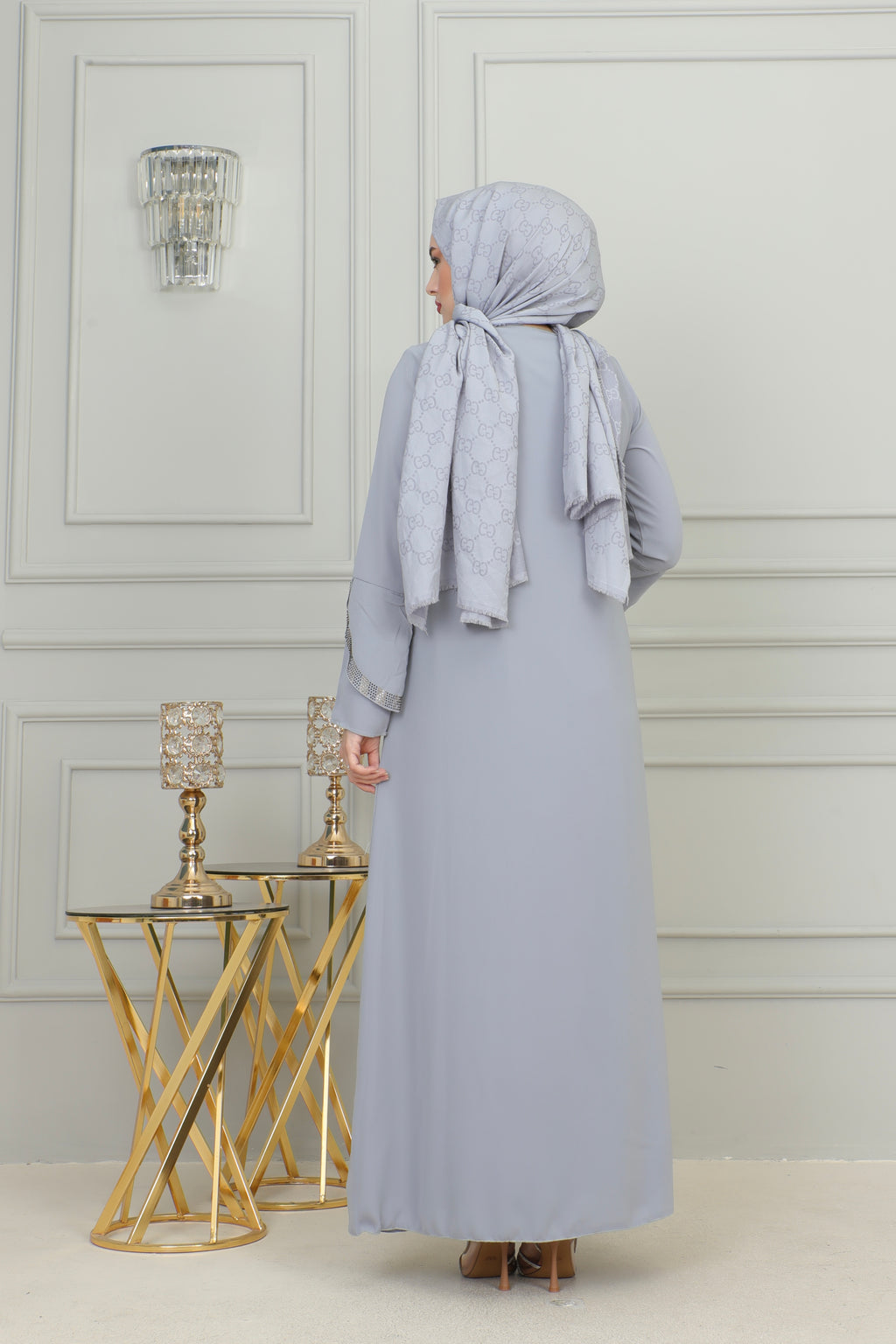 Strass Abaya Long Sleeve Open Quarry MUH-160