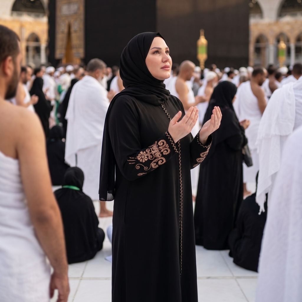 Full-length black abaya in lightweight polyester, floor-length modest fit