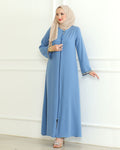 Blue Stone-Trimmed Sleeve Abaya with Front Zipper & Tassel – Turkish Abaya