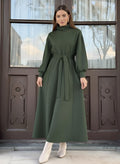 Green turtleneck belted modest maxi dress with bishop sleeves – Istanbul Styles