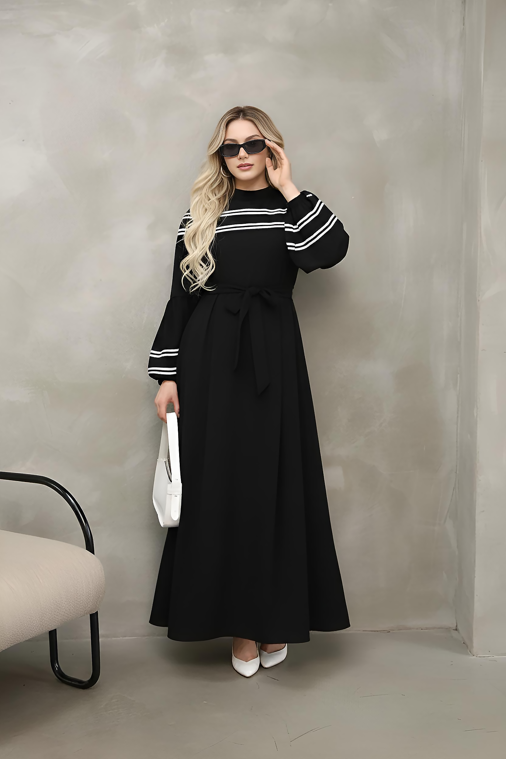 istanbul styles Women’s Modest Maxi Dress Abaya Style Long Sleeve Belted