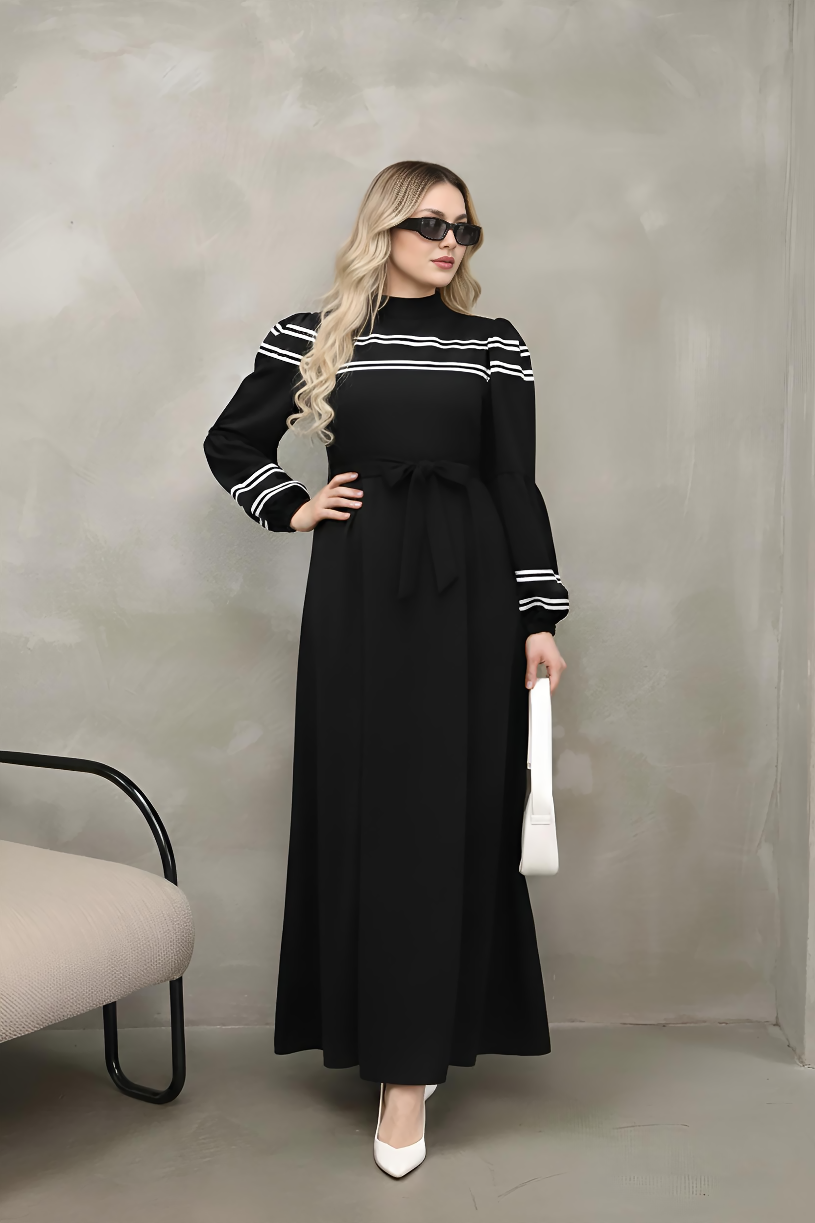 istanbul styles Women’s Modest Maxi Dress Abaya Style Long Sleeve Belted