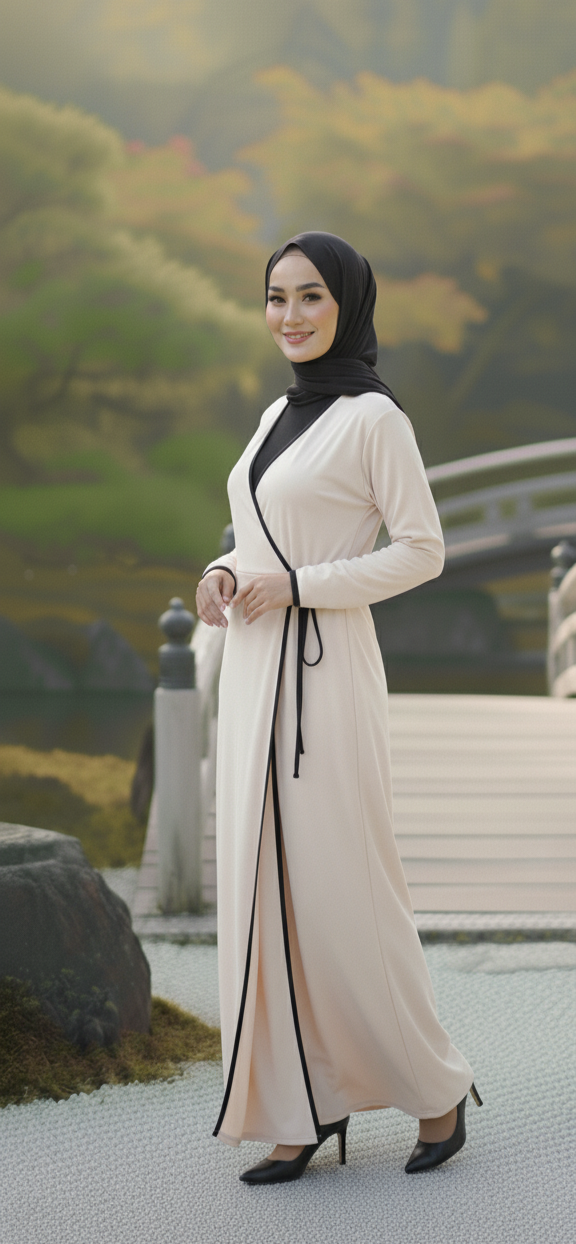 Beige Turkish Kimono Wrap Abaya, Long Sleeve Open Front Floor Length – Turkish Abaya