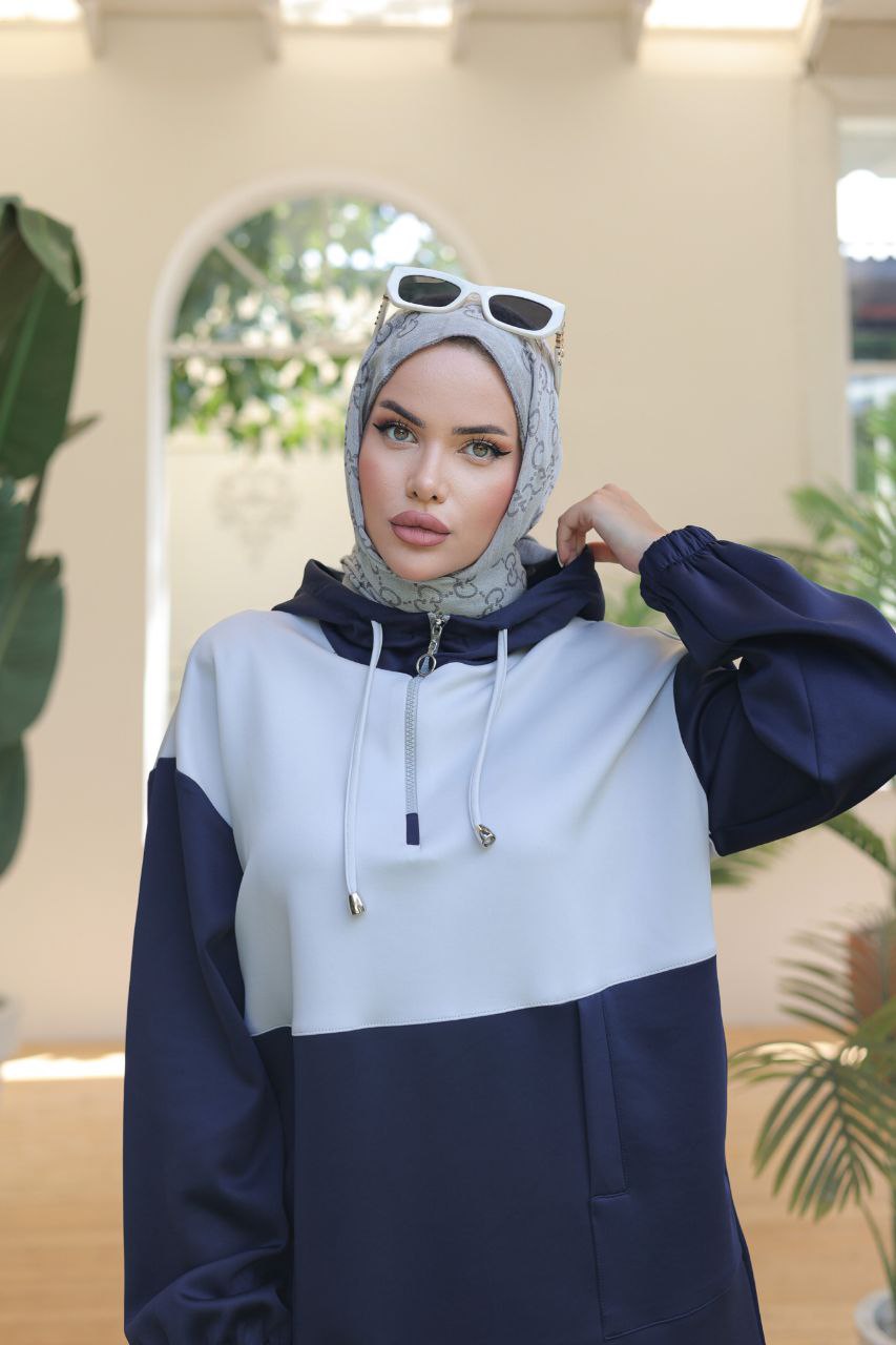 Navy Two-Piece Hooded Tracksuit for Modest Women – Turkish Sportswear Set