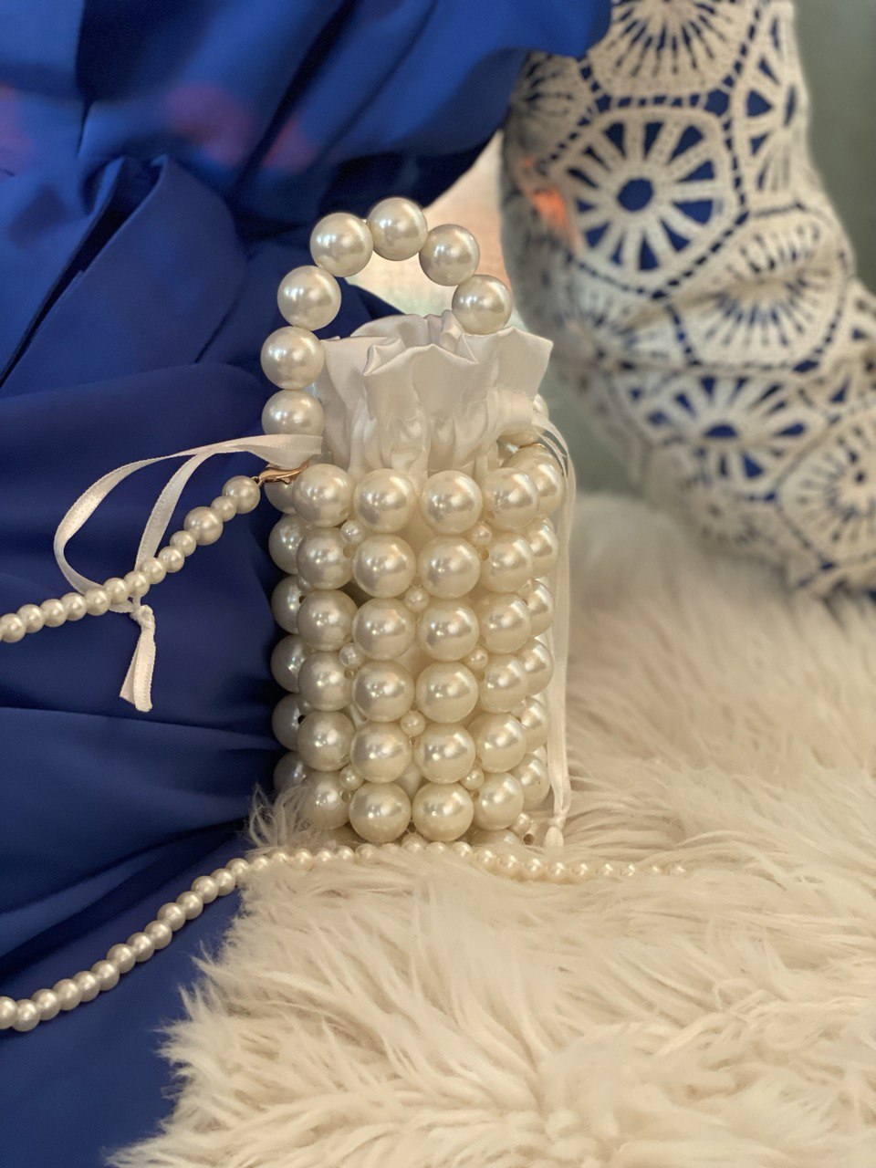 Pearl Beaded Bucket Bag