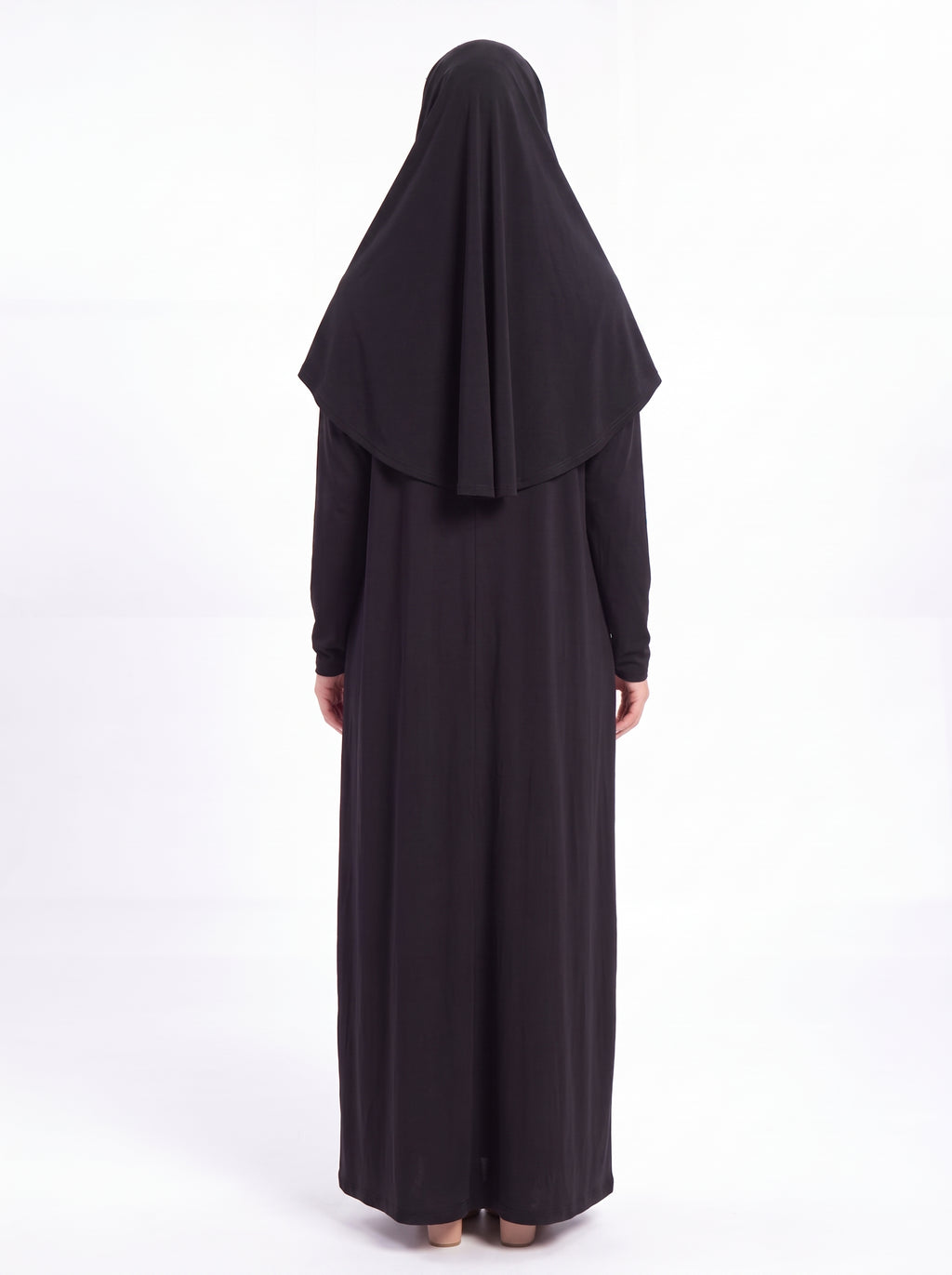 Soft black jersey fabric and sleeve cuff detail of prayer dress