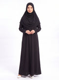 Black one piece prayer dress with attached hijab for women - front view - Istanbul Styles