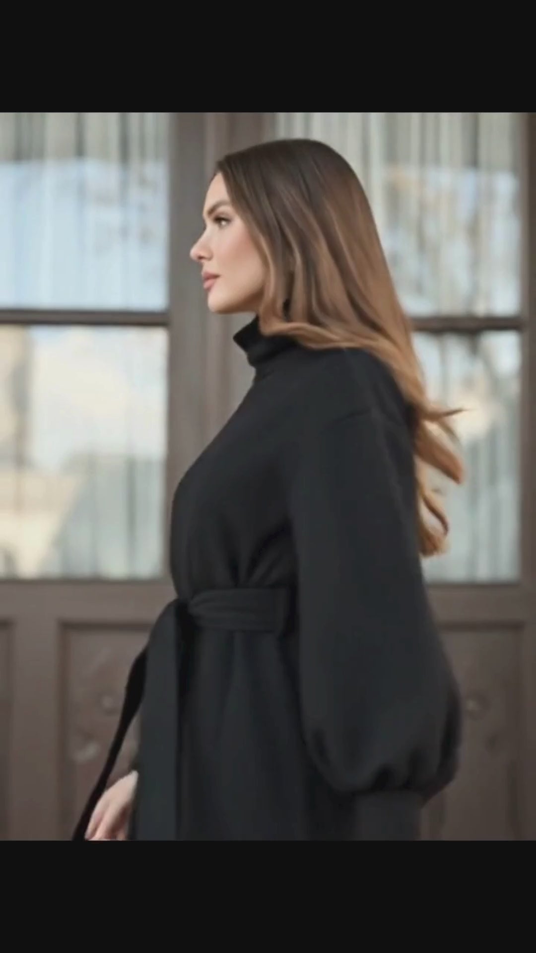 Women’s Belted High-Neck Long Winter Dress