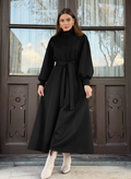 Women’s Belted High-Neck Long Winter Dress