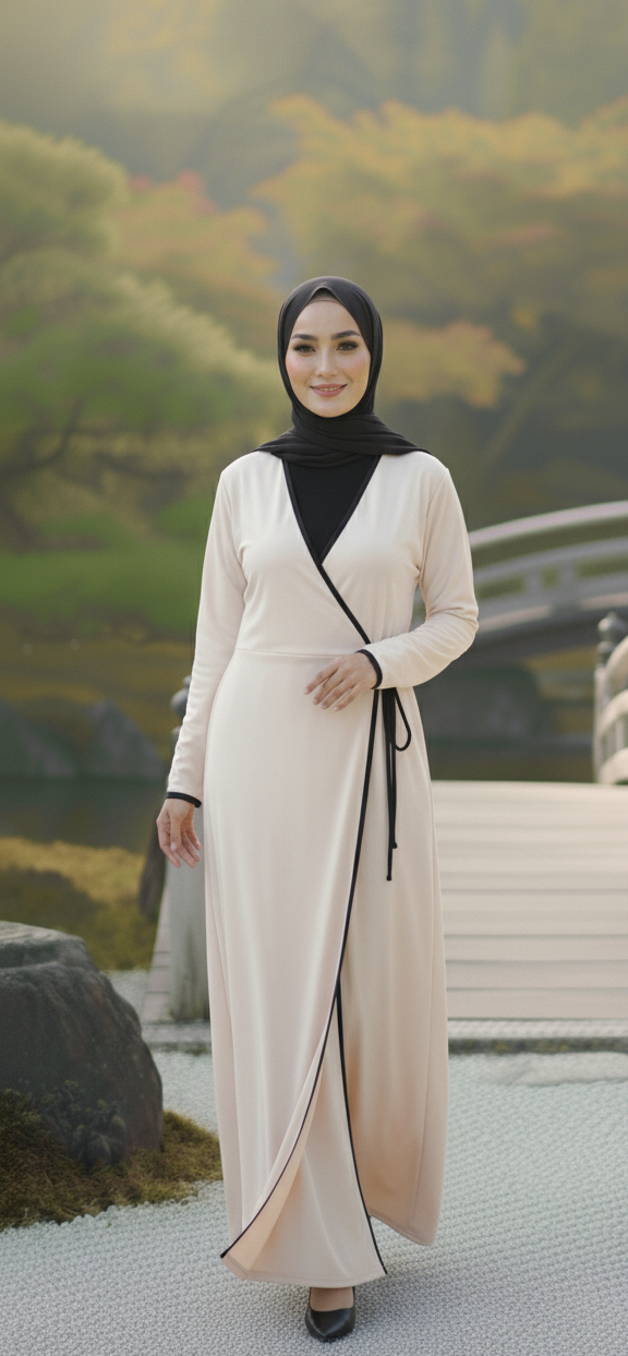 Beige Turkish Kimono Wrap Abaya, Long Sleeve Open Front Floor Length – Turkish Abaya