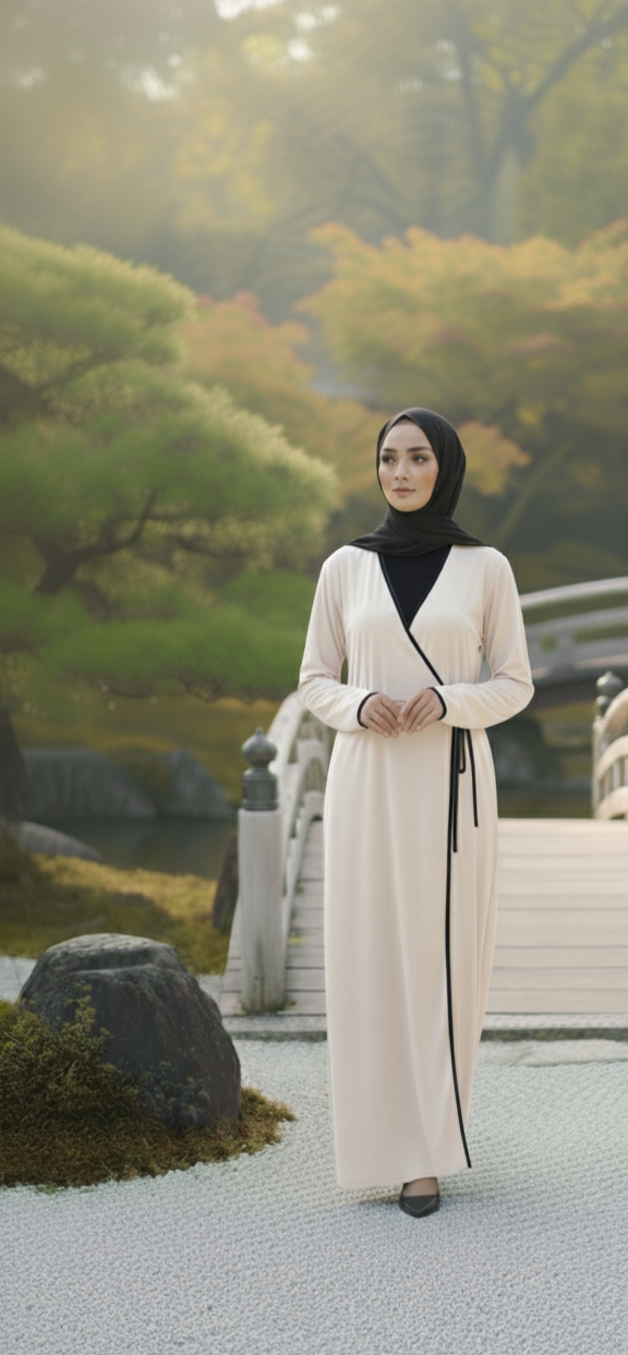 Beige Turkish Kimono Wrap Abaya, Long Sleeve Open Front Floor Length – Turkish Abaya