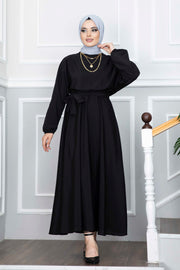 Lace-Up Dress Abaya Turkey Muslim Fashion Islamic Clothing Women Istanbul Styles Black Jersey Hijab Chiffon Dubai MUH-503