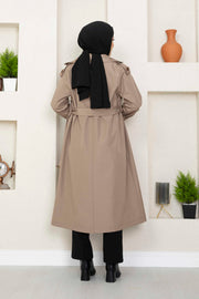 Belt Detailed Buttoned Hijab Trench Coat Jacket Turkey Muslim Fashion Islam Clothing Dubai Istanbul Istanbulstyles Winter MUH-496