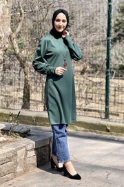 Sleeves Cuffed Tunic Hijab Turkey Muslim Fashion Dress Islam Clothing Dubai Istanbulstules Women Top Shirt MUH-454