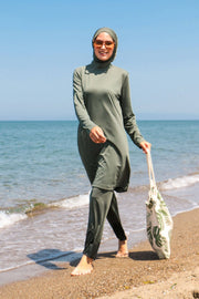 Women Simple Design Hijab Swimsuit Muslim Swimwear Women Modest Long Sleeves Sport 2pcs Islamic Burkinis Wear Bathing Suit MUH-450