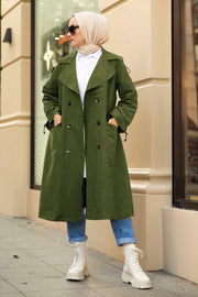 Button Detailed Hijab Trench Coat Jacket Turkey Muslim Fashion Islam Clothing Dubai Istanbul Istanbulstyles Winter MUH-504