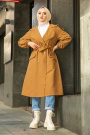 Button Detailed Hijab Trench Coat Jacket Turkey Muslim Fashion Islam Clothing Dubai Istanbul Istanbulstyles Winter MUH-504