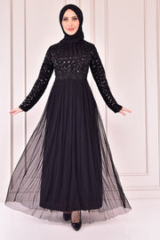 Sequin Evening Dress Abaya Turkey Muslim Fashion Islamic Clothing Women MUH-493