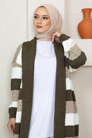 Thick Striped Long Knitwear Hijab Cardigan Turkey Muslim Fashion Islam Clothing Dubai Istanbulstyles Istanbul MUH-506