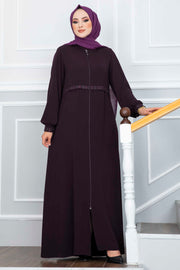 Zippered Embroidered Hijab Abaya Dress Turkey Muslim Fashion Islam Clothing Dubai Istanbul Istanbulstyles MUH-476