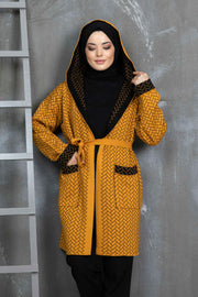 Parallel Patterned Hooded Knitwear Hijab Cardigan Jacket Turkey Muslim Fashion Islam Clothing Dubai Istanbulstyles Winter MUH-497