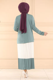 Mira Suit With Pleated Skirt Hijab Tunic Turkey Muslim Fashion Dress Islam Clothing Istanbul Styles Dubai MUH-501