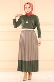 Mira Suit With Pleated Skirt Hijab Tunic Turkey Muslim Fashion Dress Islam Clothing Istanbul Styles Dubai MUH-501
