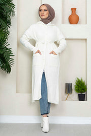 Button Detailed Hooded Knitwear Hijab Cardigan Turkey Muslim Fashion Islam Clothing Dubai Istanbulstyles Istanbul MUH-499