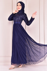 Sequin Evening Dress Abaya Turkey Muslim Fashion Islamic Clothing Women MUH-493
