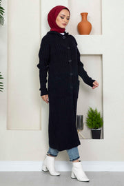 Button Detailed Hooded Knitwear Hijab Cardigan Turkey Muslim Fashion Islam Clothing Dubai Istanbulstyles Istanbul MUH-499