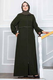 Zippered Embroidered Hijab Abaya Dress Turkey Muslim Fashion Islam Clothing Dubai Istanbul Istanbulstyles MUH-476