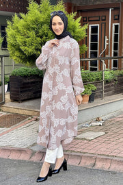 Buttoned Patterned Tunic Hijab Turkey Muslim Fashion Dress Islam Clothing Dubai Istanbulstules Women Top Shirt MUH-457