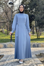 Side Pleated Dress Turkey Muslim Fashion Hijab Islam Women Clothing Dubai Istanbul MUH-483