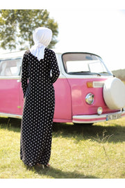 Women Black Polka Dot Dressbise Turkey Muslim Fashion Hijab Dress Islam Clothing dubai 2021